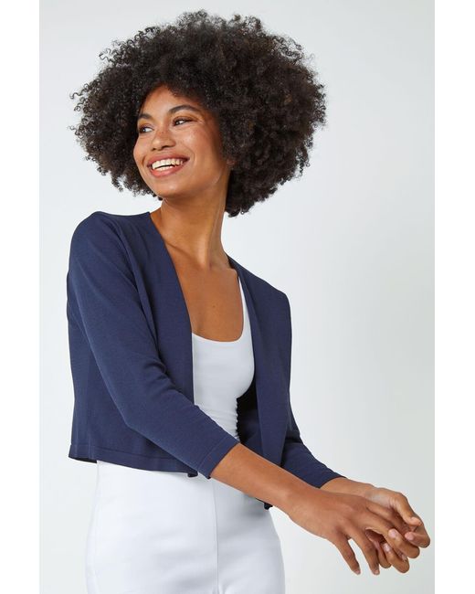 Roman Blue Cropped Knitted Shrug