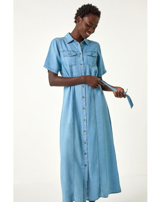 Roman Blue Button Through Midi Dress
