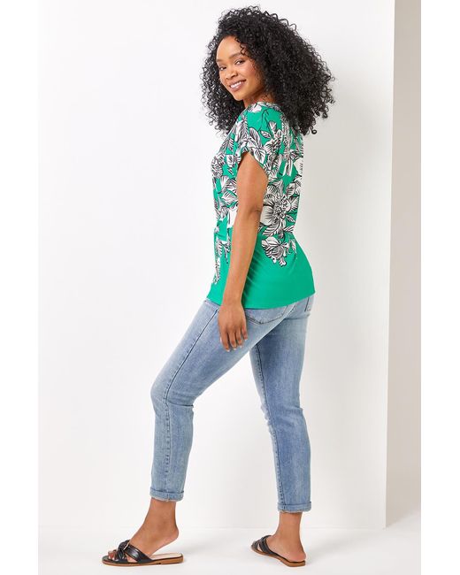 Roman Petite Green Floral Print Waist Tie Top