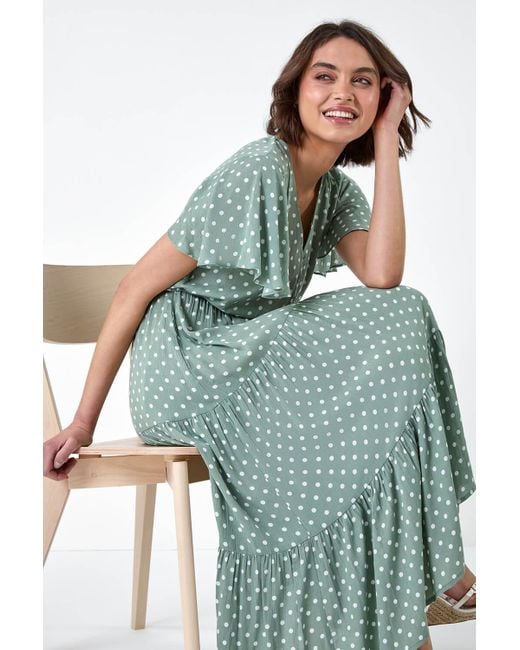 Roman Green Polka Dot Tiered Smock Dress