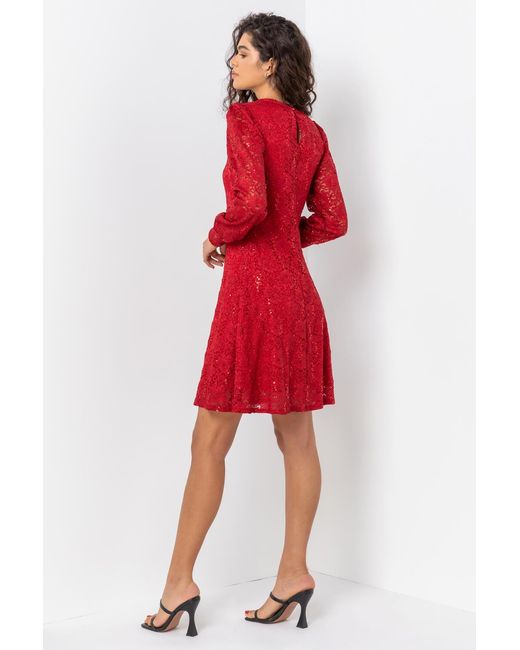Roman Red Lace Sparkle Swing Dress