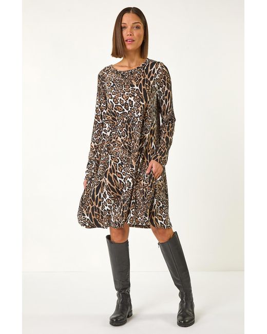 Roman Natural Animal Print Swing Dress