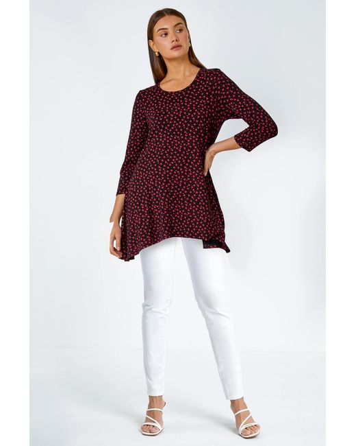 Roman Red Ditsy Heart Stretch Hanky Hem Top