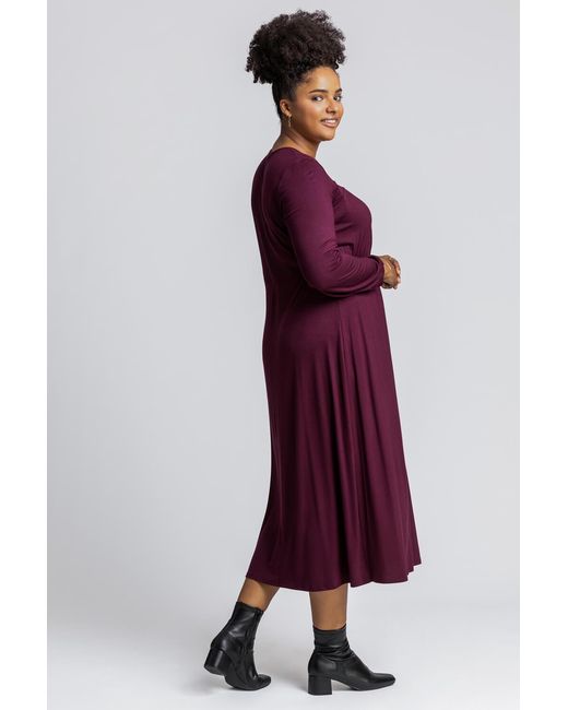 Roman Curve Purple Long Sleeve Jersey Midi Dress