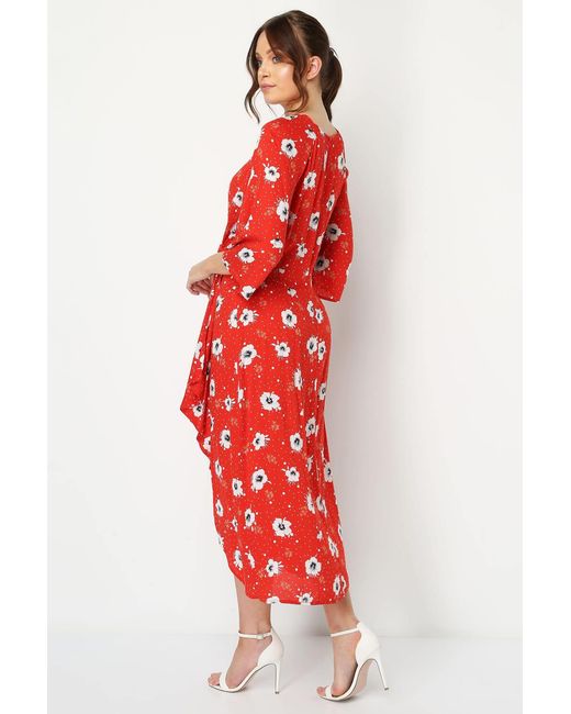 Roman Red Floral Knot Waist Maxi Dress