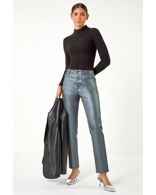 Roman Black Metallic Coated Mom-Fit Jeans