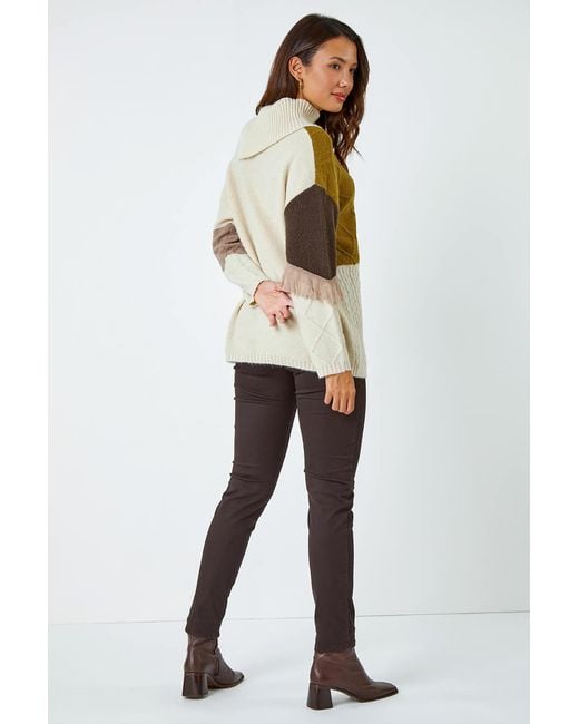 Roman Natural Longline Colour Block Textured Fringe Jumper