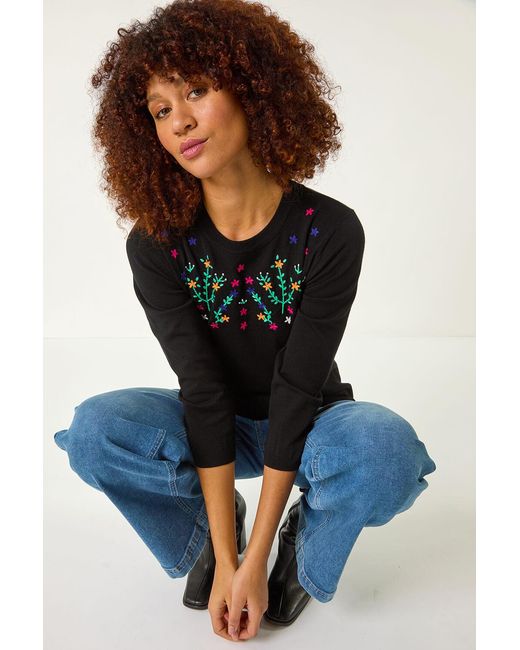 Roman Blue Floral Embroidered Jumper