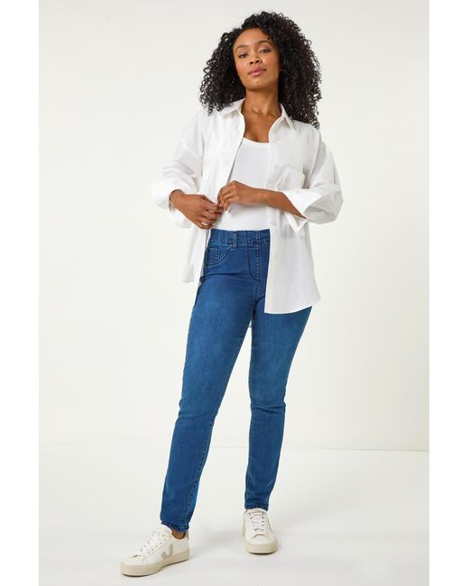 Roman Petite Blue Stretch Denim Elastic Waist Jegging