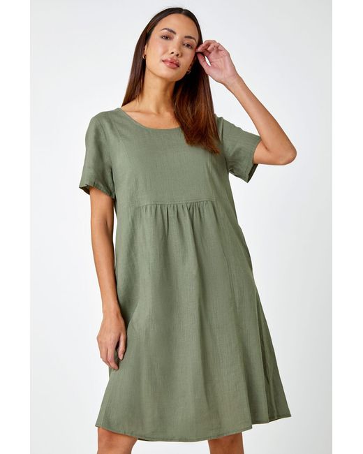 Roman Green Relaxed Cotton Blend Pocket Dress