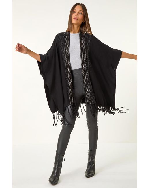 Roman Black Hotfix Tassel Knit Cardigan