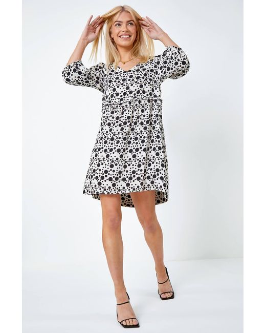 D.u.s.k White Spot Print Frill Detail Smock Dress