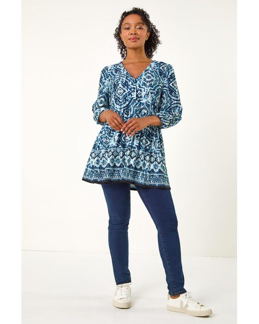 Roman Petite Blue Aztec Print Tunic