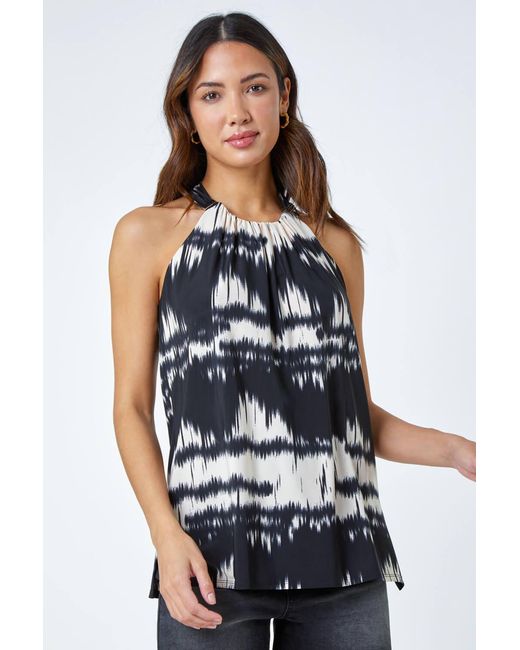 Roman Black Tie Dye Stretch Jersey Halterneck Top