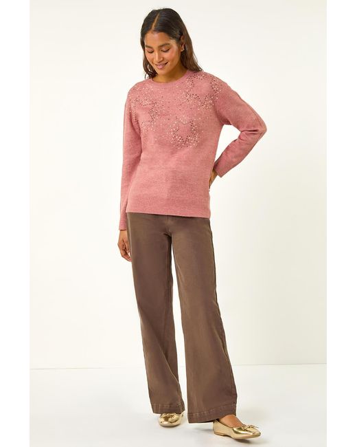 Roman Pink Star Detail Hotfix Crew Neck Jumper