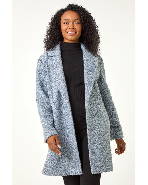 Roman Petite Blue Textured Boucle Coat