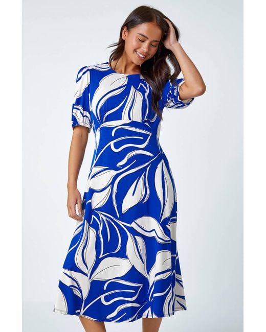 Roman Petite Leaf Stretch Midi Dress in Blue Lyst UK