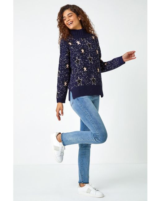 Roman Blue Star Print Stretch Jumper