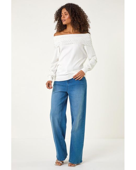 D.u.s.k Blue Diamante Bardot Jumper
