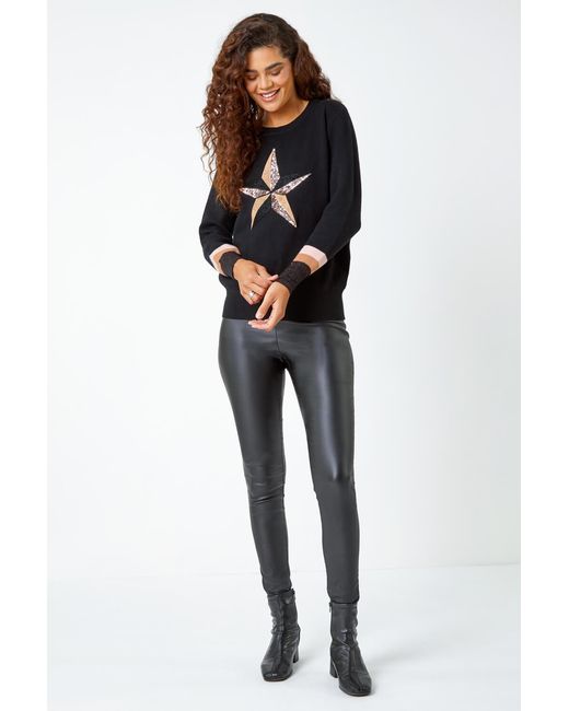 Roman Black Sequin Embellished Star Print Jumper