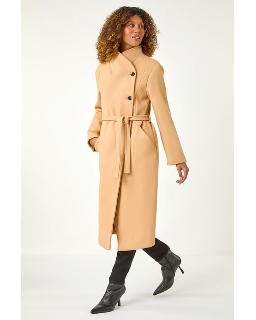 Roman Natural Asymmetric Double Breasted Tie Waist Coat