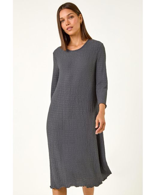 Roman Gray Textured A-Line Stretch Midi Dress