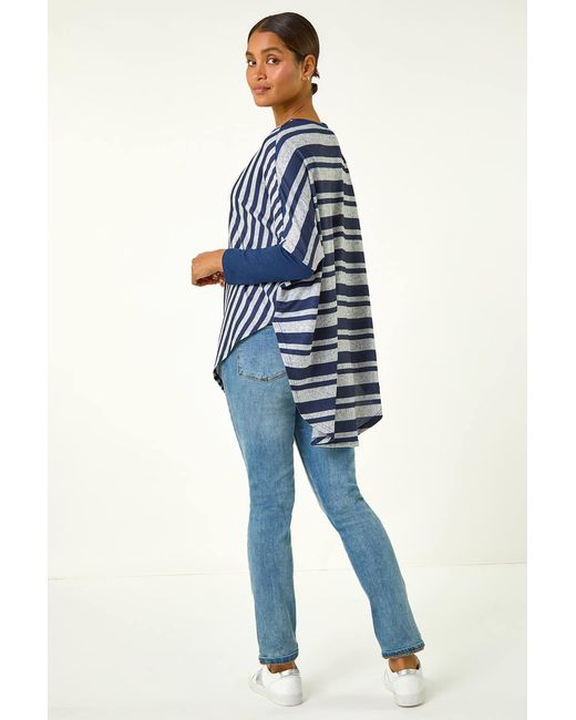 Roman Blue Contrast Striped Stretch Tunic Top