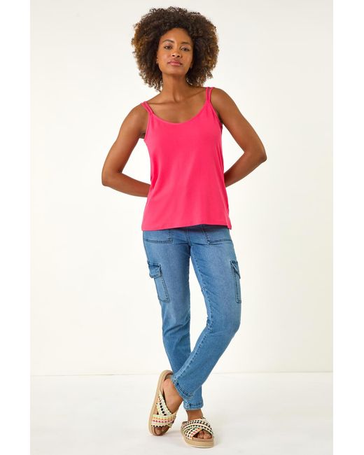 Roman Pink Double Strap Stretch Vest Top