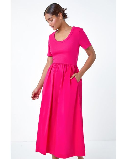 Roman Pink Cotton Stretch Jersey Mix Midi Dress