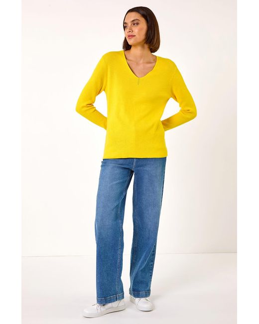 Roman Yellow Soft Knit V-Neck Jumper