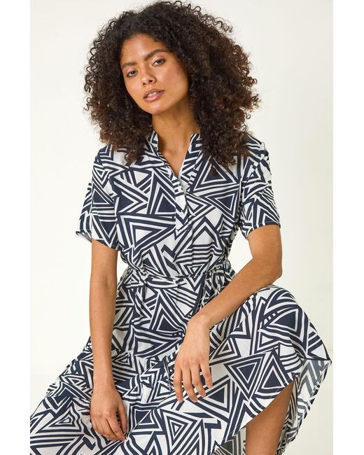 D.u.s.k Blue Abstract Print Midi Shirt Dress