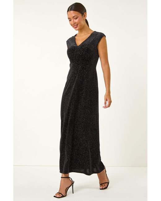 Roman Black Glitter Velvet Maxi Dress