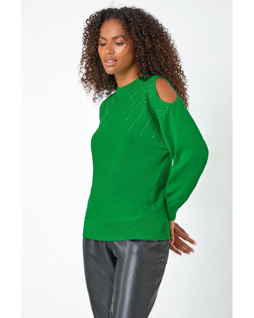 D.u.s.k Green Sparkle Cold Shoulder Jumper