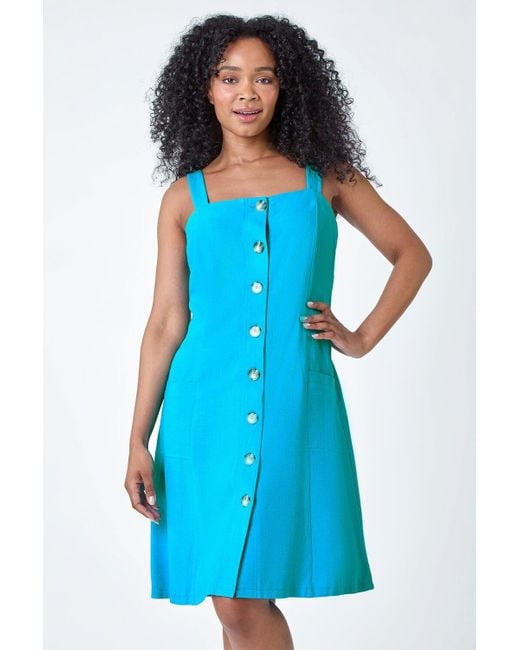 Roman Blue Originals Petite Button Front Pocket Dress