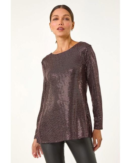 Roman Multicolor Shimmer Cowl Back Tunic Top