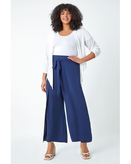 Roman Curve Blue Wrap Tie Wide Leg Trousers