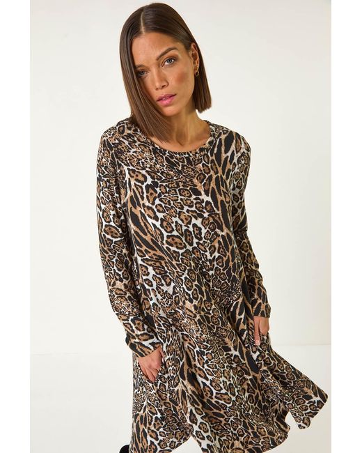 Roman Natural Animal Print Swing Dress