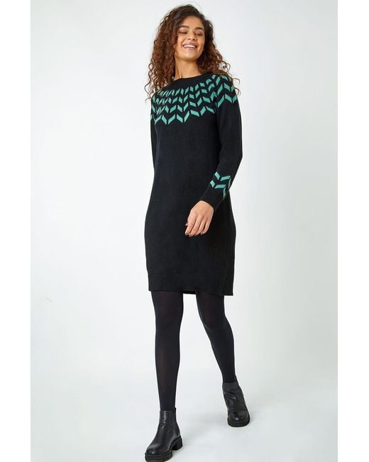 Roman Black Chevron Print Jumper Dress