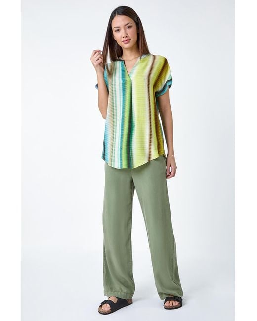 Roman Green Tie Dye V-Neck Pleat Detail Top