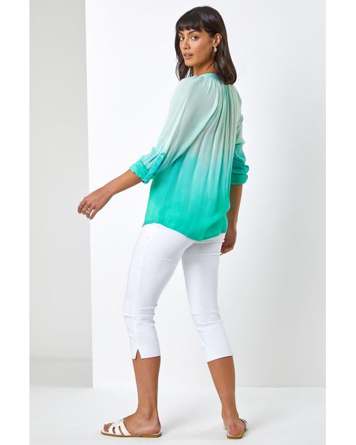 Roman Green Sequin Embellished Ombre Blouse