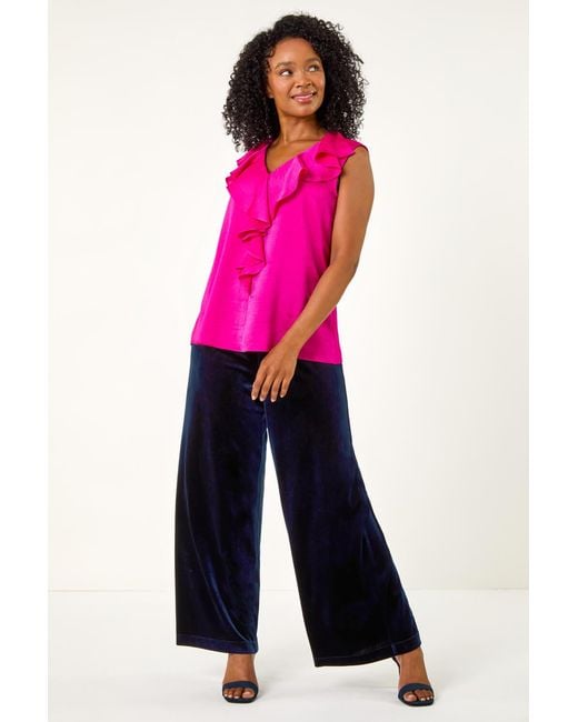 Roman Petite Pink Frill Front V-Neck Top