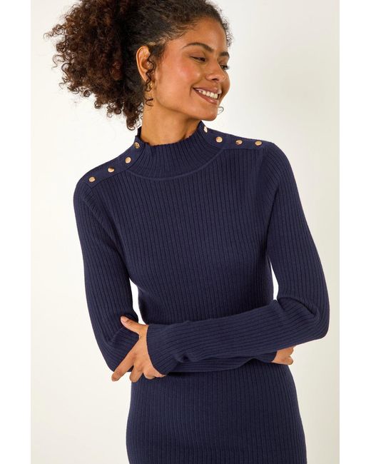 D.u.s.k Blue Button Detail Knitted Midi Dress