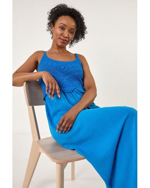 Roman Petite Crochet Contrast Midi Dress in Blue | Lyst UK