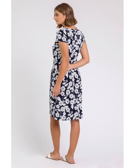 Roman Blue Floral Print Stretch Jersey Tea Dress