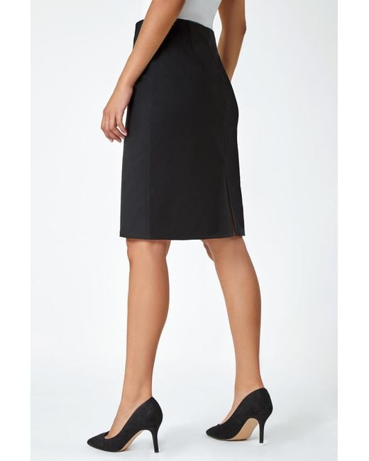 Roman Black Pull On Stretch Elastic Waist Pencil Skirt