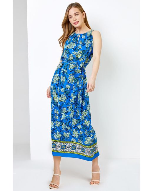 Roman Petite Blue Floral Print Halter Neck Dress
