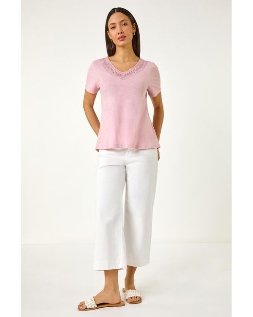 Roman Pink Sequin Trim V-Neck Stretch Top