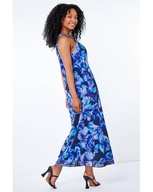 Roman Petite Blue Floral Print Maxi Dress