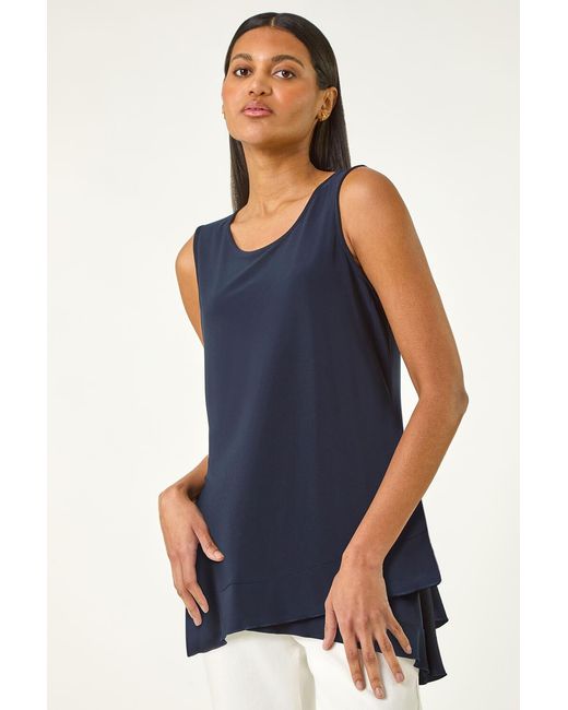 Roman Blue Asymmetric Hem Vest Top
