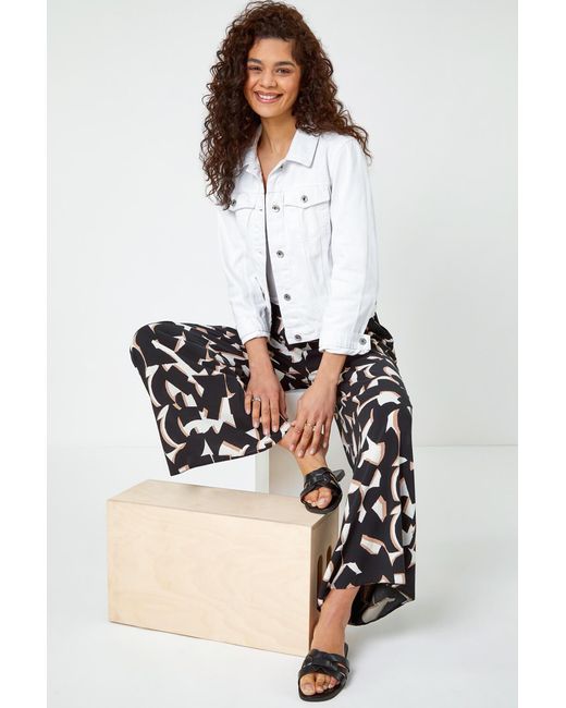 Roman White Geometric Print Wide Leg Trouser